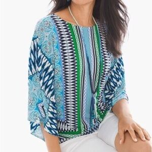 Chicos Women Sz 0 US S Dolman Sleeves Crossroads Paisley Cutout Back-Detail Top